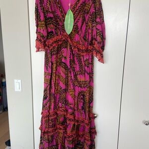 FARM Rio Pink and Brown Patterned Maxi Dress